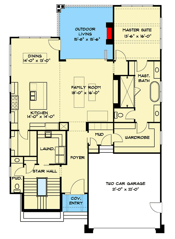 Plan 93115EL: Contemporary Craftsman House Plan with Main-Floor Master - Floor Plan - Main Level - Contemporary, Craftsman, Northwest, Transitional