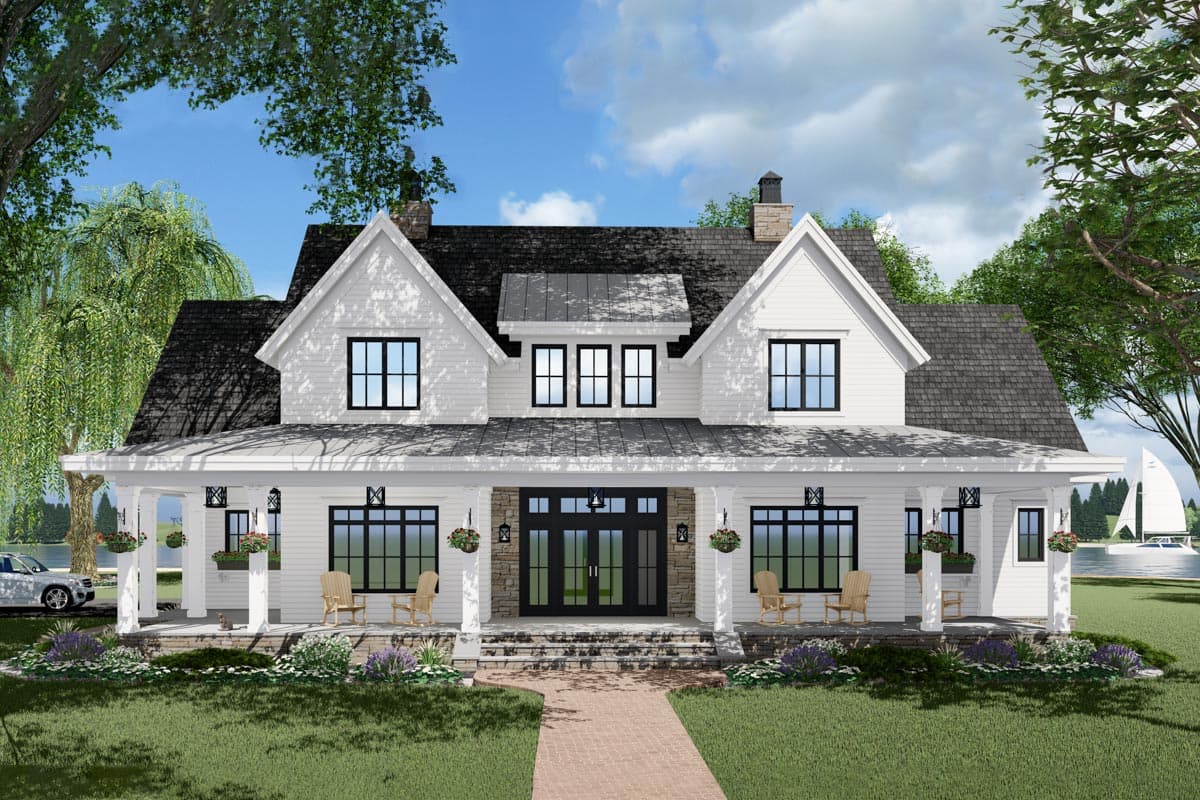 Plan 14680RK: 3-Bed Modern Farmhouse Plan with French Door Greeting - Image #5 - Country, Farmhouse, Modern Farmhouse, New American, Traditional