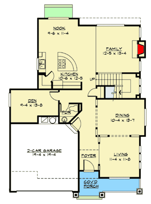 Plan 23810JD: 5-Bed New American Home Plan with Vaulted Master Bedroom - Floor Plan - Main Level - Craftsman, New American, Northwest