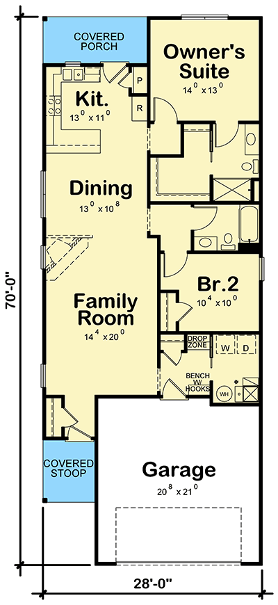 Plan 42592DB: One-Story Home Plan for the Narrow Lot - Floor Plan - Main Level - Traditional
