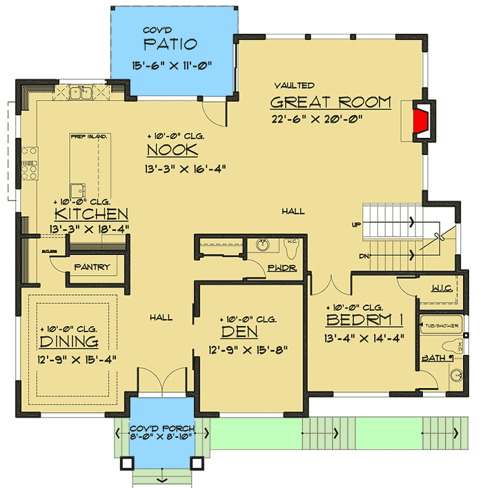 Plan 666067RAF: Classy Northwest Craftsman Home Plan with Lower Level Garage - Floor Plan - Main Level - Contemporary, Northwest, Prairie