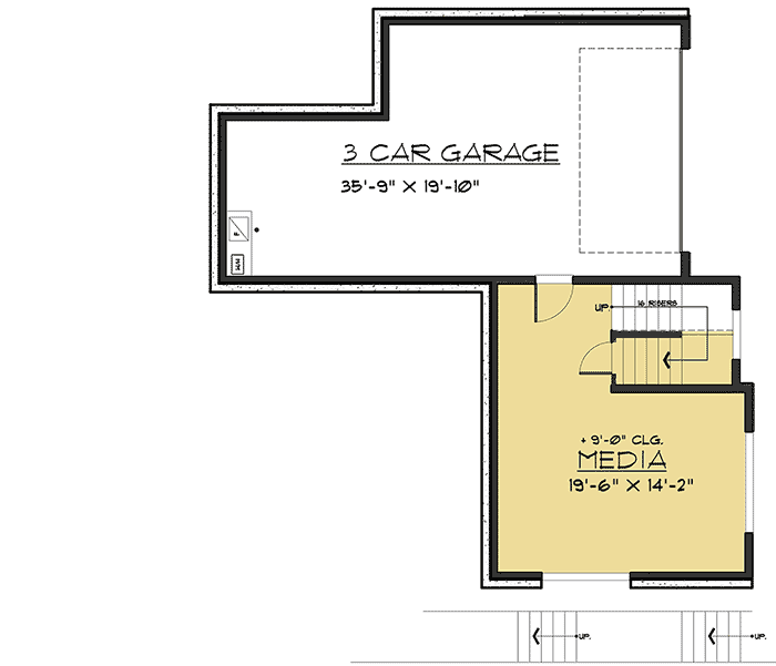 Plan 666067RAF: Classy Northwest Craftsman Home Plan with Lower Level Garage - Floor Plan - Lower Level - Contemporary, Northwest, Prairie
