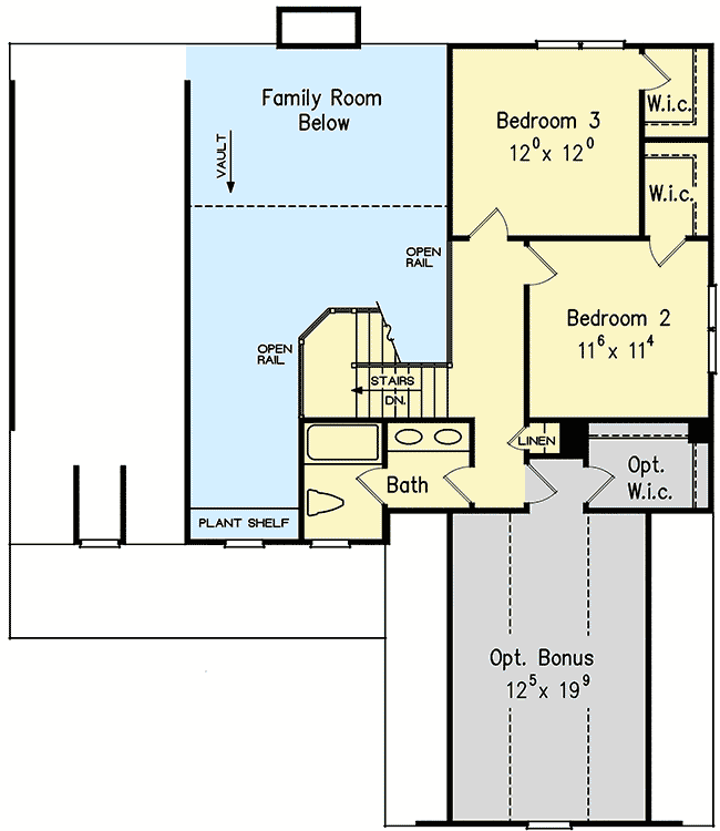 Plan 710207BTZ: 3-Bed House Plan with Vaulted Dining and Family Rooms - Floor Plan - 2nd Floor - Southern, Southern Traditional, Traditional
