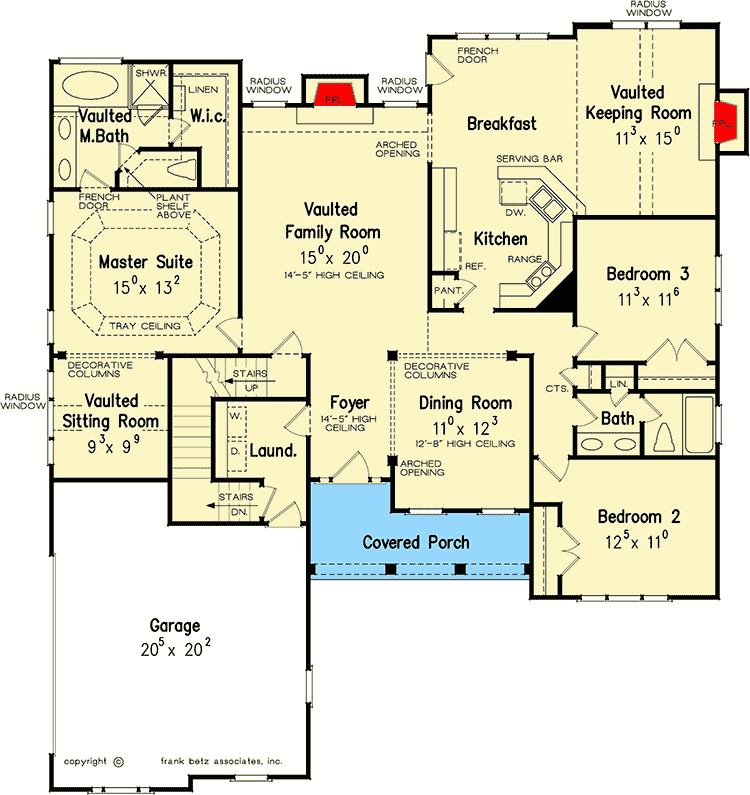 Plan 710215BTZ: 3-Bed House Plan with Vaulted Master Sitting Room - Floor Plan - Main Level - Southern, Traditional