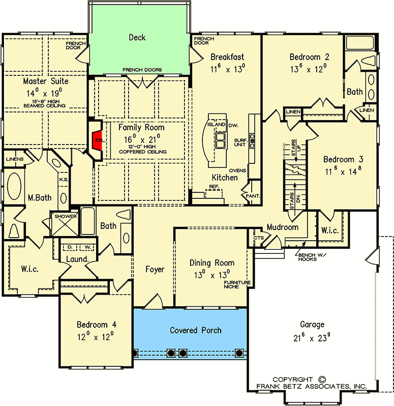 Plan 710220BTZ: Classic Brick Home Plan with Upstairs Expansion - Floor Plan - Main Level - Ranch, Southern, Traditional