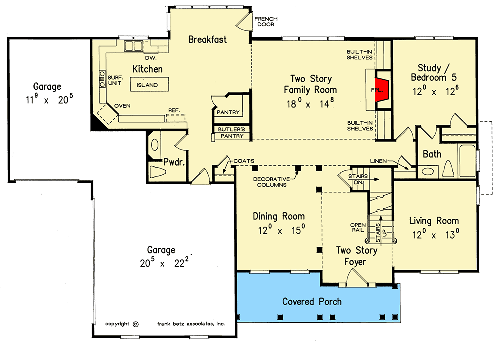 Plan 710224BTZ: Shingle-and-Siding House Plan with Upstairs Master and Laundry - Floor Plan - Main Level - Southern, Traditional
