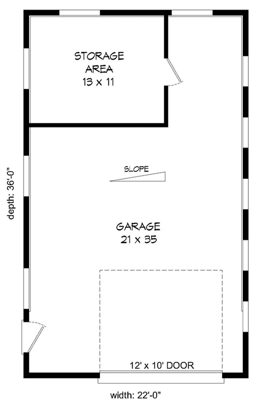 Plan 68595VR: Garage Plan with Side-Sloping Roof and Storage Area - Floor Plan - Main Level - Contemporary, Mid Century Modern, Modern