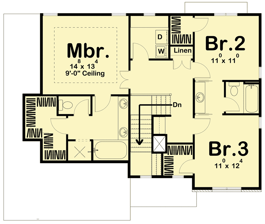 Plan 62763DJ: Inviting Modern Farmhouse Plan with Upstairs Master Suite - 1977 Sq Ft - Floor Plan - 2nd Floor - Country, Craftsman, Farmhouse, Modern Farmhouse, New American