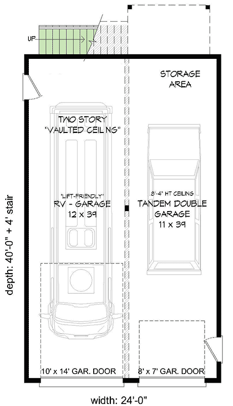 Plan 68596VR: RV Garage Plan with Vault - Floor Plan - Main Level