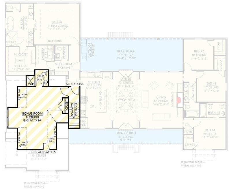 Plan 56442SM: Modern Farmhouse Plan with Split Bedroom Layout - 2514 Sq Ft - Floor Plan - Optional Bonus Over Garage - Country, Farmhouse, Modern Farmhouse, New American, Ranch