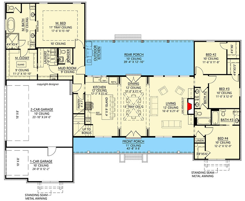 Plan 56442SM: Modern Farmhouse Plan with Split Bedroom Layout - 2514 Sq Ft - Floor Plan - Main Level - Country, Farmhouse, Modern Farmhouse, New American, Ranch