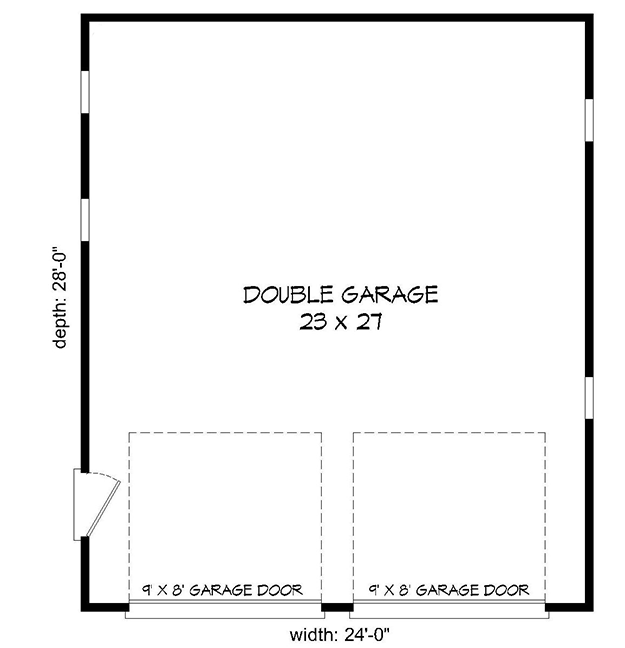Plan 68598VR: 2-Car Detached Garage with 2 Garage Doors - Floor Plan - Main Level