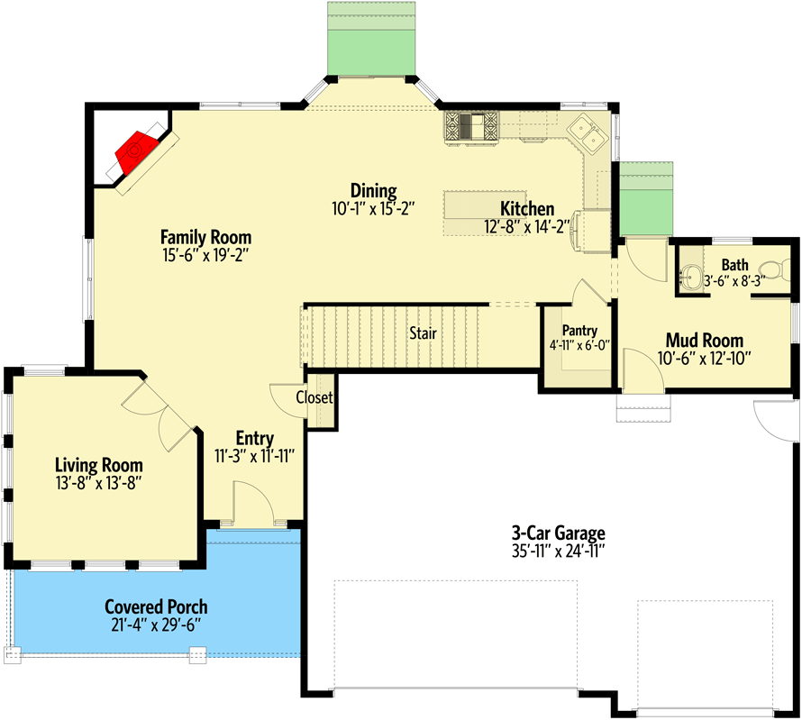 Plan 61330UT: Two-Story Modern Farmhouse Plan with Optional Lower Level - Floor Plan - Main Level - Country, Farmhouse, Modern Farmhouse, New American