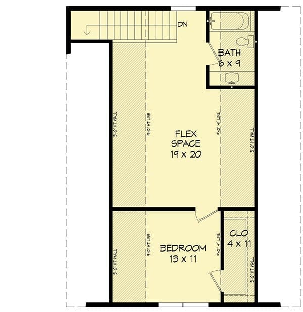 Plan 68602VR: Rustic 855 Sq Ft Garage with 781 Sq Ft of Living Space Above - Floor Plan - 2nd Floor - Country, Traditional