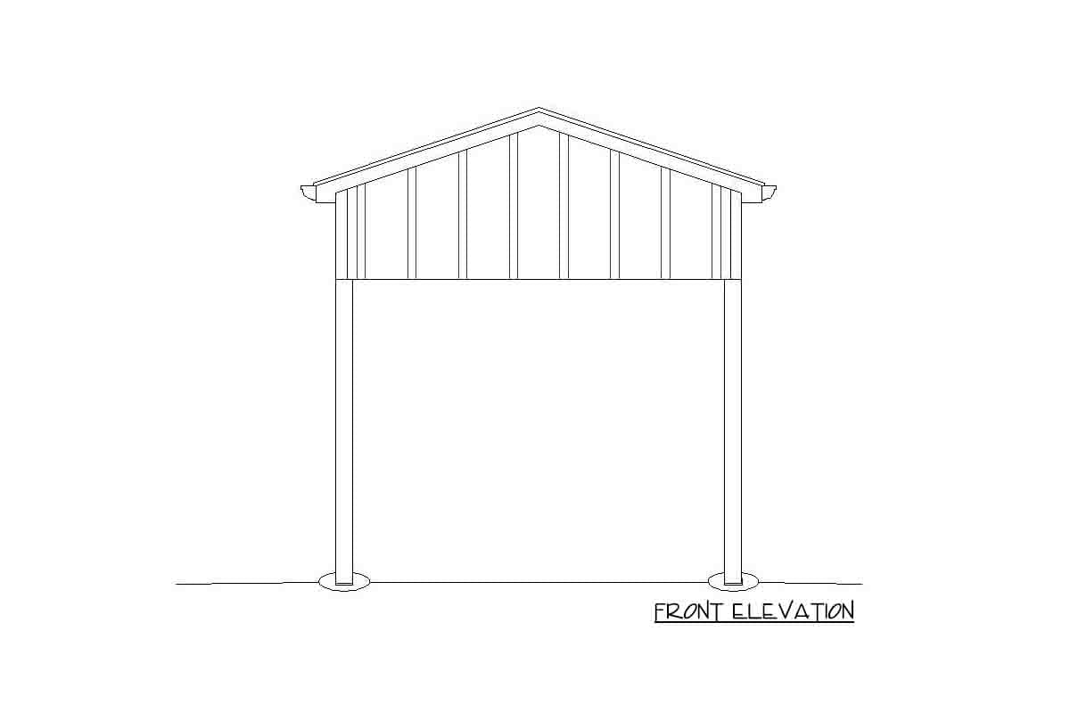 Front elevation drawing of a covered porch with a gable roof and two support posts.