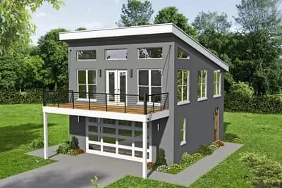 Modern Carriage House Plan with Sun Deck - 831 Sq Ft