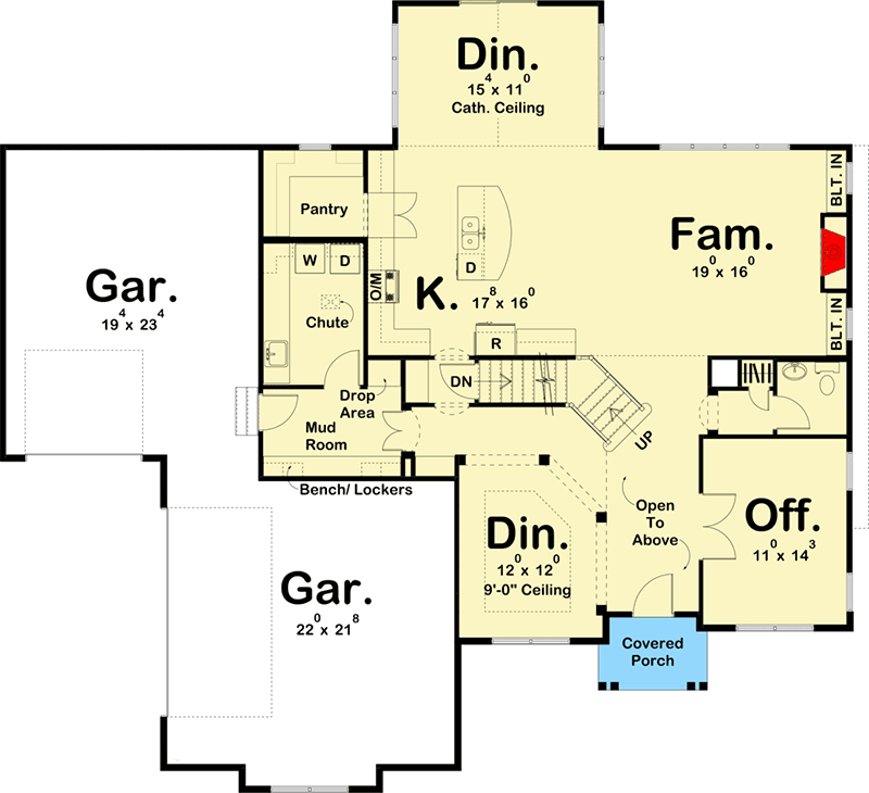 Plan 62764DJ: 5-Bed New American House Plan with Upstairs Bedrooms - Floor Plan - Main Level - Craftsman, Modern Farmhouse, New American, Northwest