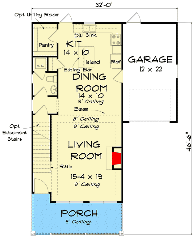 Plan 52293WM: Two-Story Cottage with 1-Car Garage - Floor Plan - Main Level - Cottage, Country, Craftsman, Traditional