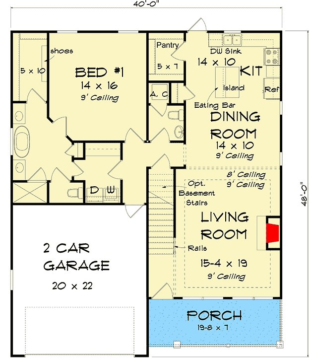 Plan 52296WM: Two-Story Cottage Plan with Split Bedrooms - Floor Plan - Main Level - Cottage, Country, Craftsman, Traditional