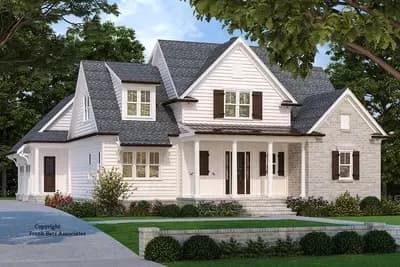 4-Bed New American House Plan with Beamed Family Room and Master Suite