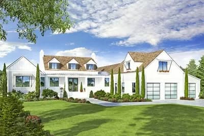 Modern Farmhouse Plan with Flex Room and L-Shaped Outdoor Living - 4482 Sq Ft