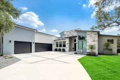 Modern Hill Country House Plan with Open Air Upstairs Balcony