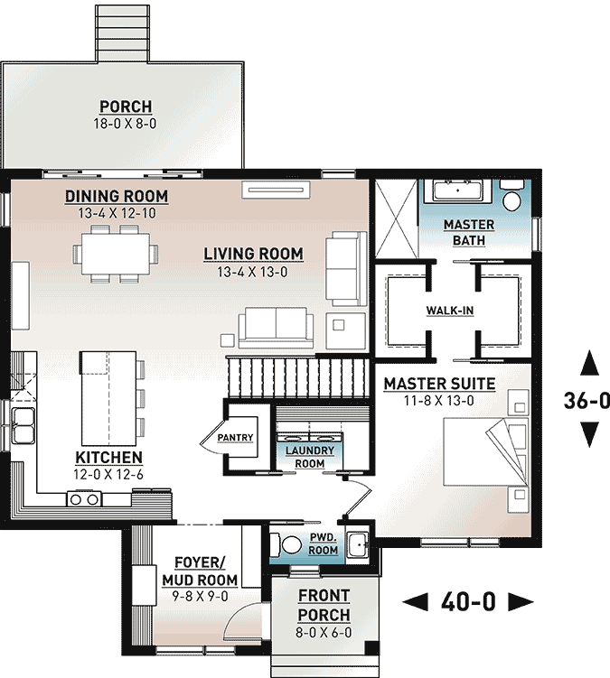 Plan 22550DR: Modern Ranch House Plan with Compact Footprint - 1212 Sq Ft - Floor Plan - Main Level - Contemporary, Modern, Northwest, Ranch, Vacation