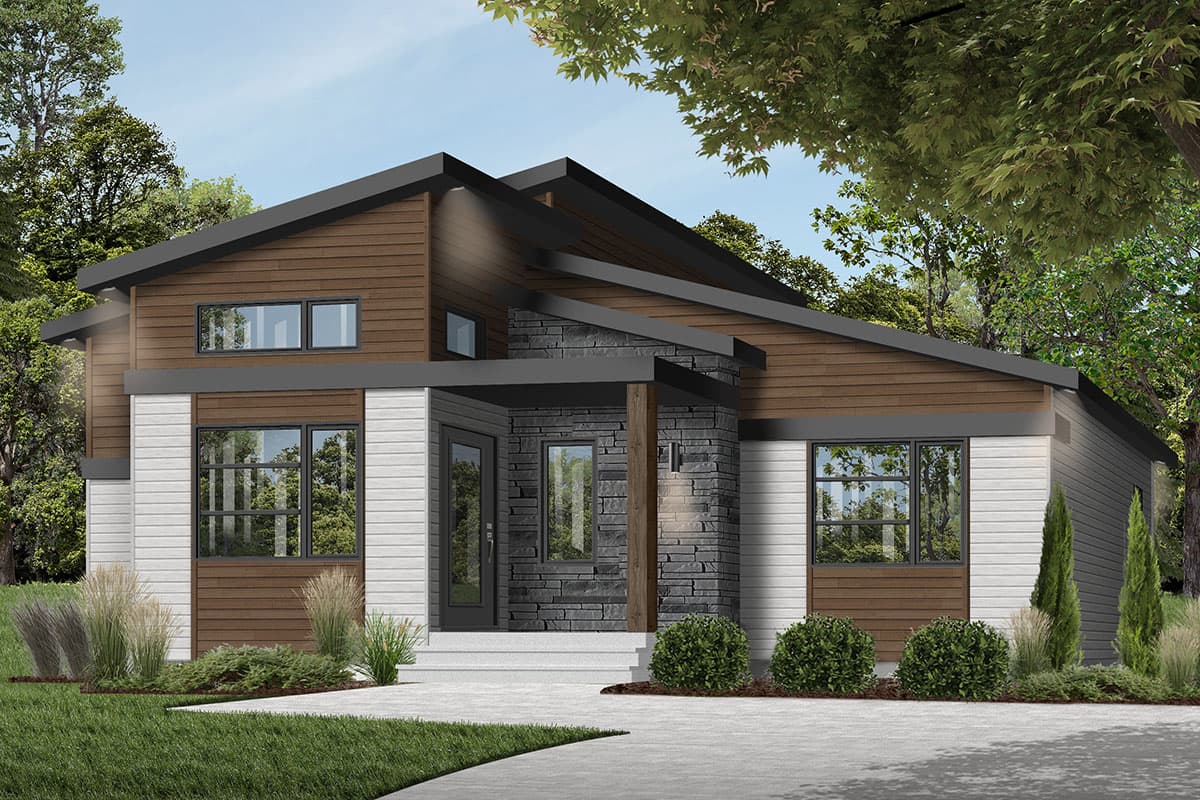 Plan 22550DR: Modern Ranch House Plan with Compact Footprint - 1212 Sq Ft - Image #4 - Contemporary, Modern, Northwest, Ranch, Vacation