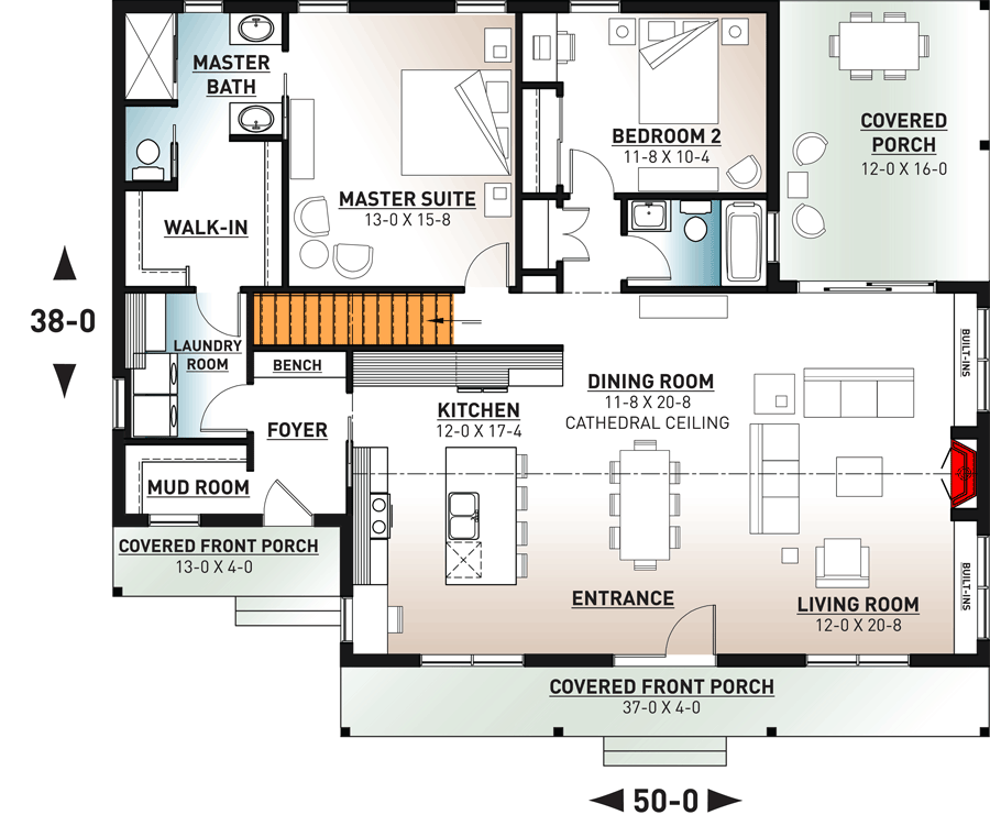 Plan 22551DR: 2-Bed 1600 Square Foot Modern Ranch Home Plan - Floor Plan - Basement Stair Location - Country, Farmhouse, Modern Farmhouse, Traditional, Transitional