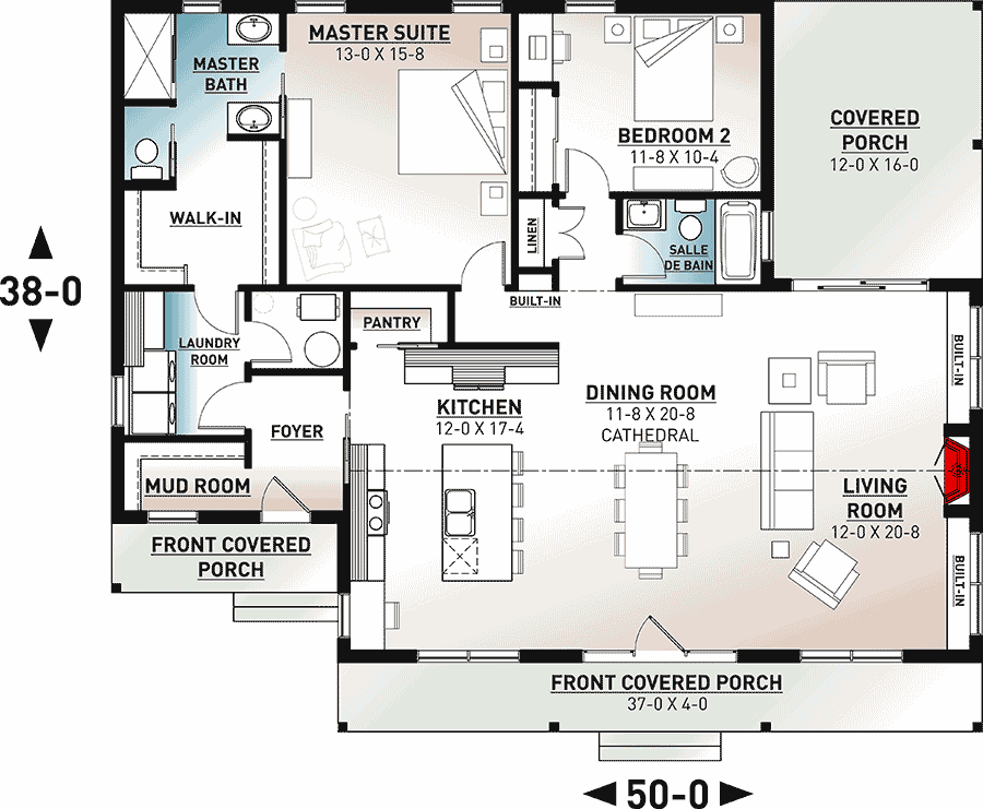 Plan 22551DR: 2-Bed 1600 Square Foot Modern Ranch Home Plan - Floor Plan - Main Level - Country, Farmhouse, Modern Farmhouse, Traditional, Transitional