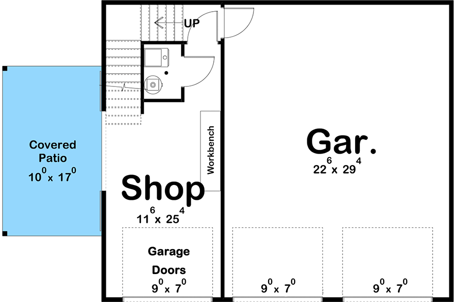 Plan 62766DJ: Barn-Style Garage Workshop with Apartment Above - Floor Plan - Main Level - Barndominium, Carriage, Country, Farmhouse, Modern Farmhouse