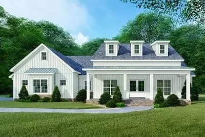 Modern Farmhouse Plan with Vaulted and Beamed Great Room - 2220 Sq Ft