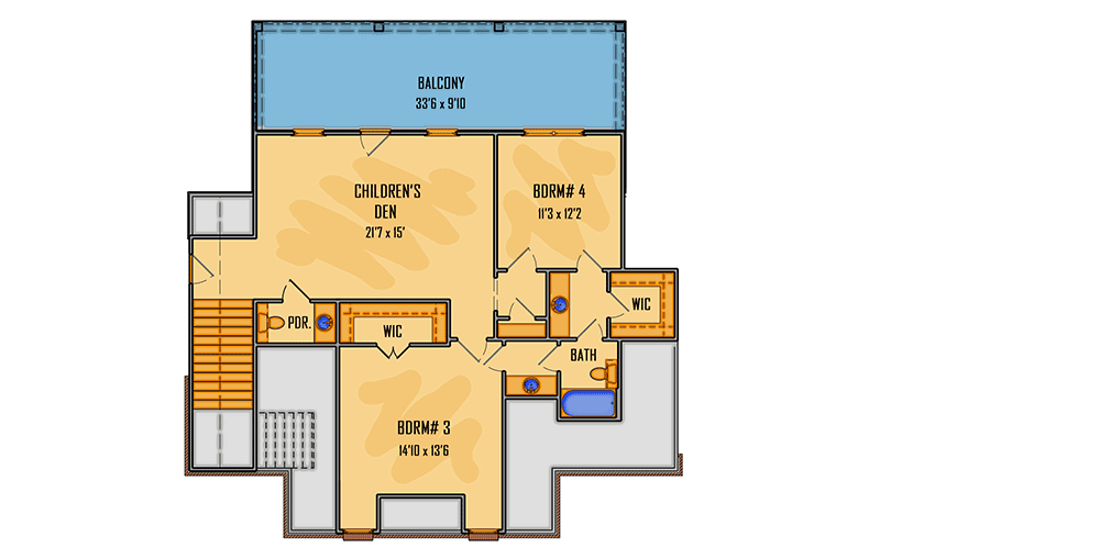 Plan 510087WDY: Two-Story French Country House Plan with Main-Floor Master - 3459 Sq Ft - Floor Plan - 2nd Floor - Acadian, Contemporary, European, French Country, Louisiana-Style, Southern