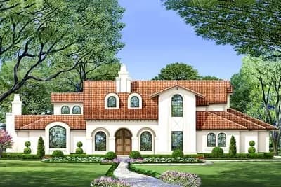 Two-story Tuscan Home Plan with Second-level Master