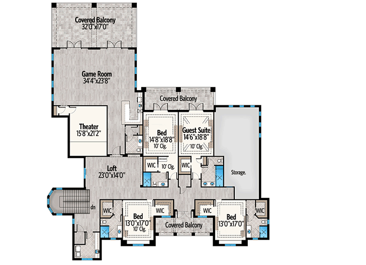 Plan 86081BW: Spacious Mediterranean Beach Home Plan  - Floor Plan - 2nd Floor - Coastal, Florida-Style, Mediterranean, Southern
