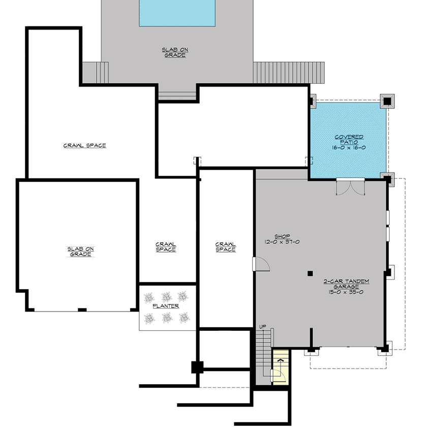 Plan 23812JD: Modern Prairie House Plan for a Side-Sloping Lot - Floor Plan - Lower Level - Mid Century Modern, Modern, Mountain, Northwest, Prairie