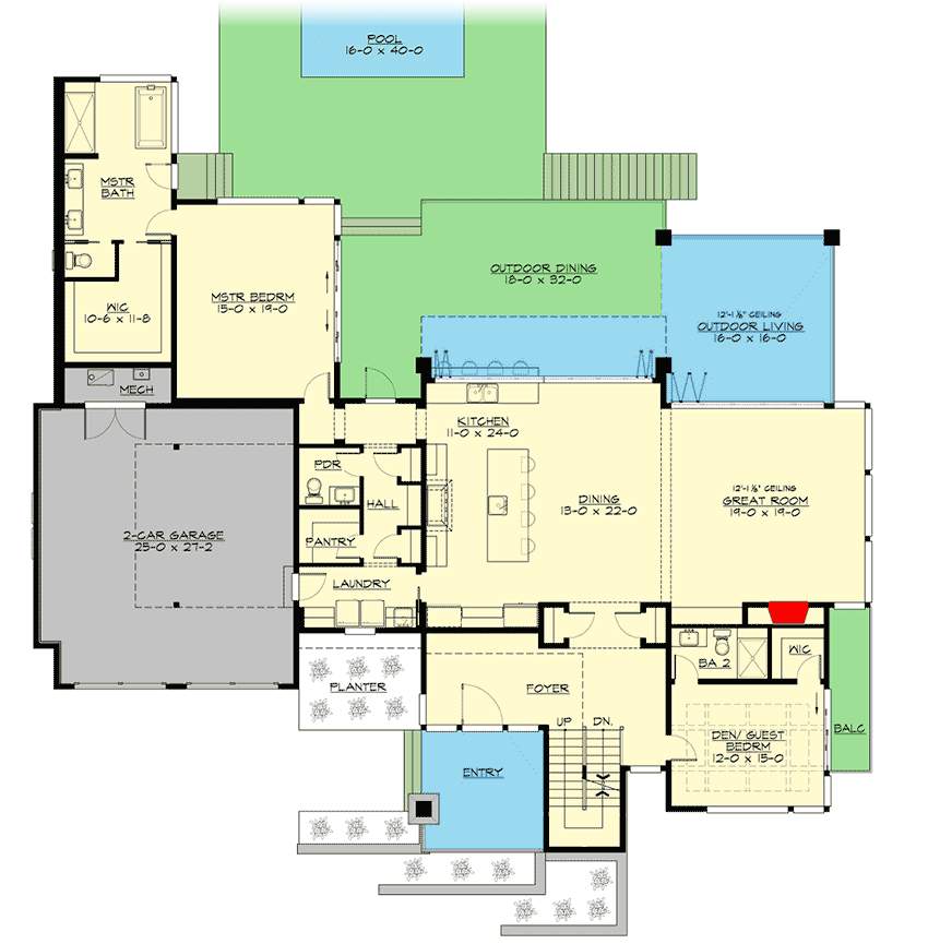 Plan 23812JD: Modern Prairie House Plan for a Side-Sloping Lot - Floor Plan - Main Level - Mid Century Modern, Modern, Mountain, Northwest, Prairie
