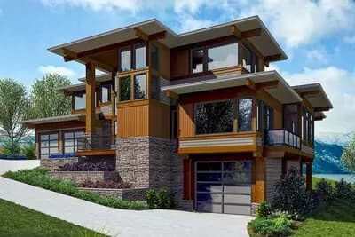 Modern Prairie House Plan for a Side-Sloping Lot