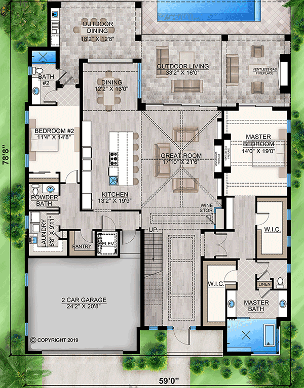 Plan 86082BW: Modern Beach House for Indoor / Outdoor Lifestyle - Floor Plan - Main Level - Coastal, Contemporary, Mid Century Modern, Modern, Transitional, Vacation