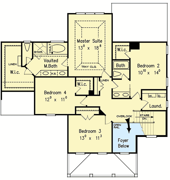 Plan 710234BTZ: 4-Bed Early Classic Revival Home Plan - Floor Plan - 2nd Floor - Southern, Traditional