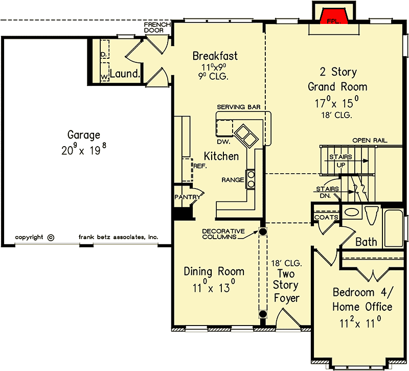Plan 710237BTZ: 4-Bed Early American House Plan with Brick Facade - Floor Plan - Main Level - Country, Traditional