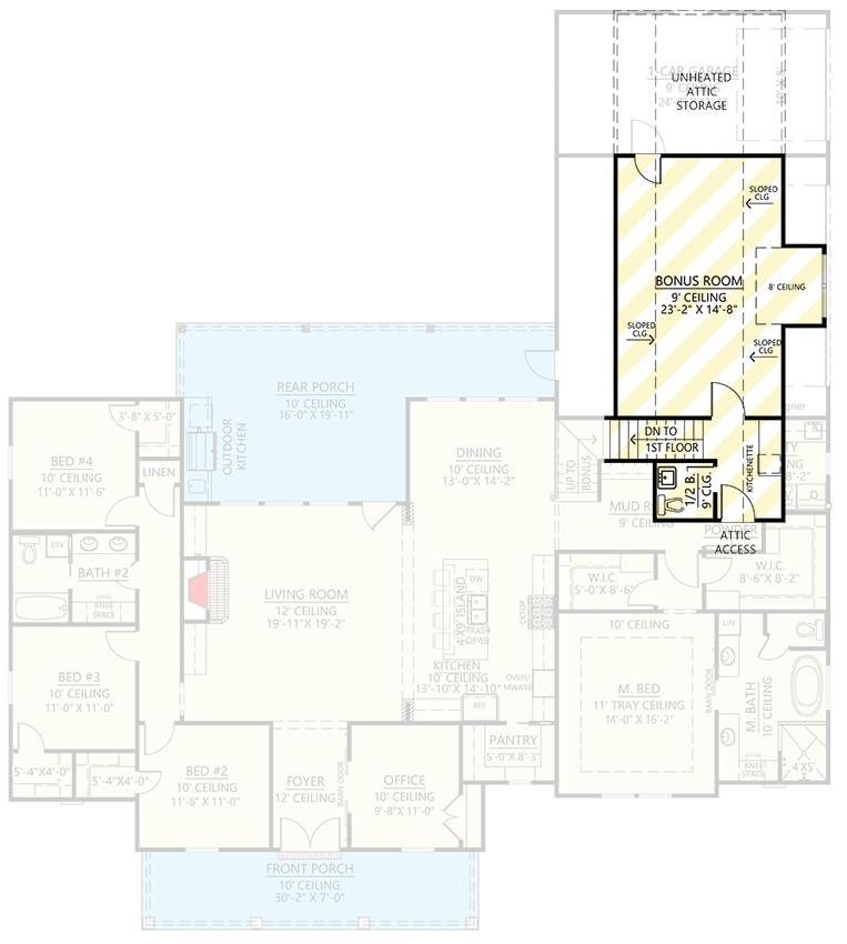 Plan 56444SM: Flexible Farmhouse with Outdoor Grilling Porch and Optional Bonus Room - 2546 Sq Ft - Floor Plan - Bonus Over Garage - Country, Farmhouse, Modern Farmhouse, New American, Southern