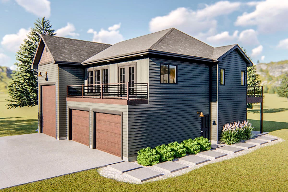 Plan 62768DJ: Guest House Plan with RV Garage and Upstairs Living - Image #4 - Carriage, Vacation