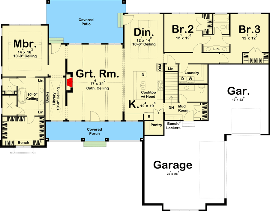 Plan 62769DJ: Modern Farmhouse Ranch Home Plan with Cathedral Ceiling Great Room - Floor Plan - Main Level - Farmhouse, Modern Farmhouse, Ranch