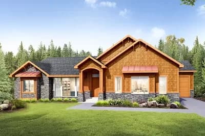 One-level Mountain Craftsman House Plan with Optional Lower Level