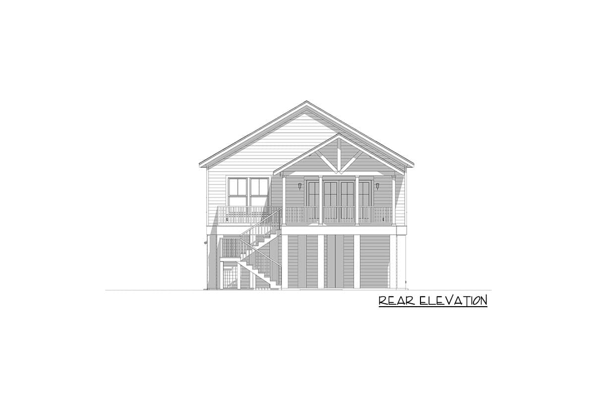 Plan 765012TWN: Raised Coastal Cottage House Plan with Ground-Level Garage - 1496 Sq Ft - Image #4 - Beach, Coastal, Cottage, Florida-Style, Low Country, Traditional, Vacation