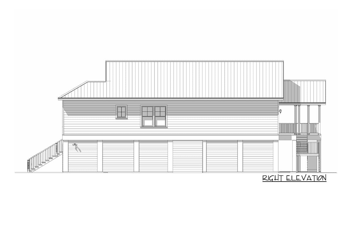 Plan 765012TWN: Raised Coastal Cottage House Plan with Ground-Level Garage - 1496 Sq Ft - Image #5 - Beach, Coastal, Cottage, Florida-Style, Low Country, Traditional, Vacation