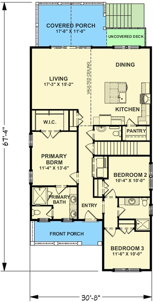 Plan 765012TWN: Raised Coastal Cottage House Plan with Ground-Level Garage - 1496 Sq Ft - Floor Plan - 2nd Floor - Beach, Coastal, Cottage, Florida-Style, Low Country, Traditional, Vacation
