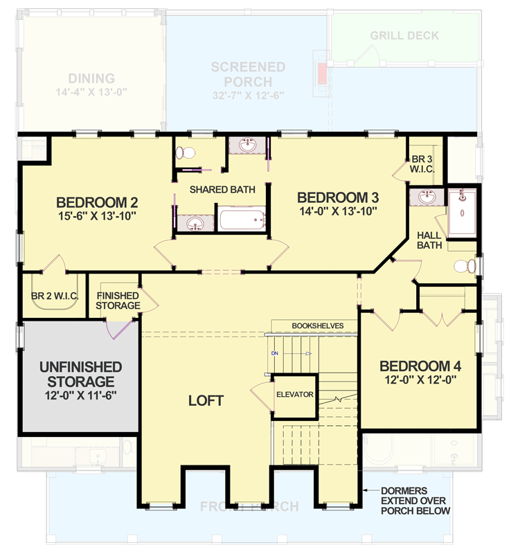 Plan 765016TWN: Charming 4-Bed House Plan with Lower-level Garage - 3214 Sq Ft - Floor Plan - 2nd Floor - Country, Low Country, Southern