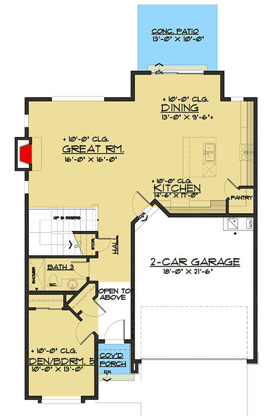 Plan 666070RAF: Two-Story Craftsman House Plan with Second-Level Bedrooms - 2332 Sq Ft - Floor Plan - Main Level - Country, Craftsman, Northwest